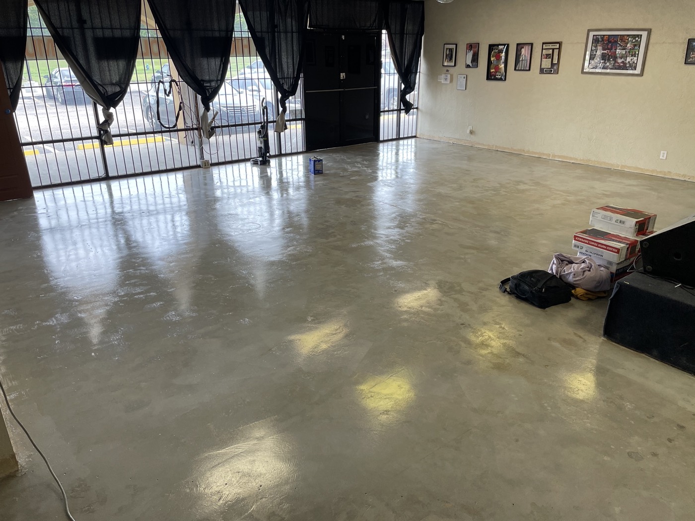 Finished reflective floor across Rat's Music Studio