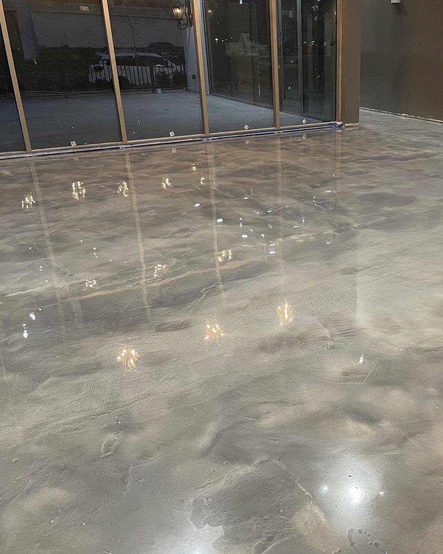 Metallic floor movement running toward the venue entrance